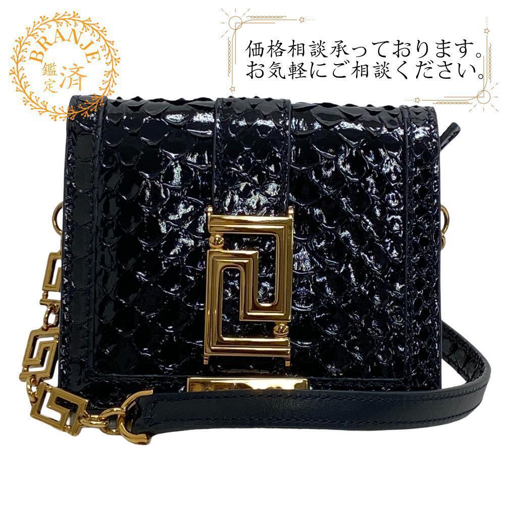 VERSACE Chain Wallet Greca Goddess Shoulder Bag Handbag Crossbody Black